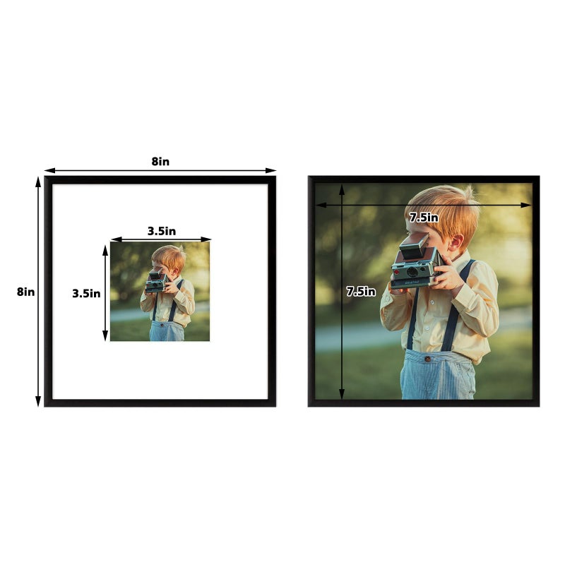 Frametory, 8x8 Black Aluminum Picture Frame - Set of 1 - Ideal for Displaying 4x4 Photos with Mat or 8x8 Without Mat - Real Glass Front - Simple Gallery Wall Frames for Art Prints and Posters - Image 3